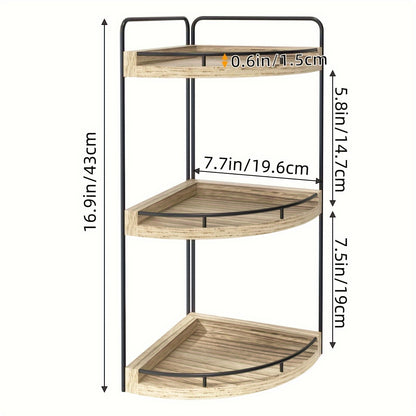 1pc 3-Layer Rustic Corner Countertop Storage Rack, 16.93inch Height Wooden Vanity Organizer, Space-Saving Tray In Light Brown, Multifunctional Holder for Bathroom, Kitchen, Bedroom, Holiday Daily Decoration