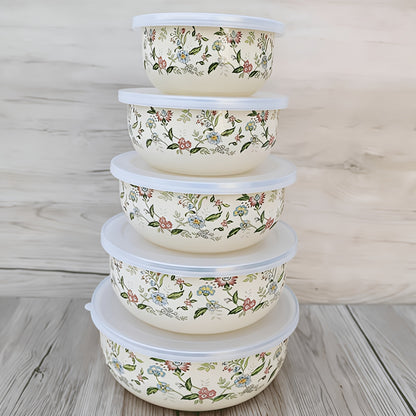 5pcs Enamel Multifunctional Sealed Fruit And Vegetable Preservation Boxes, Portable Lunch Boxes, Noodle Bowls, Refrigerator Preservation Bowls, Food Storage Containers, Suitable for Home Kitchens, Office School Lunches, And Outdoor Cooking Camping.