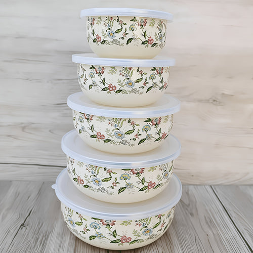 5pcs Enamel Multifunctional Sealed Fruit And Vegetable Preservation Boxes, Portable Lunch Boxes, Noodle Bowls, Refrigerator Preservation Bowls, Food Storage Containers, Suitable for Home Kitchens, Office School Lunches, And Outdoor Cooking Camping.