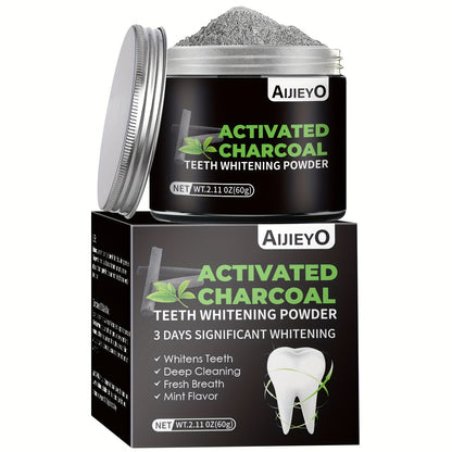 Activated Charcoal Teeth Whitening Powder - Natural Tooth Polish for Deep Cleaning, Plaque Removal & Fresh Breath, Mint Flavor, 60g Daily Use Teeth Brightening Charcoal Powder