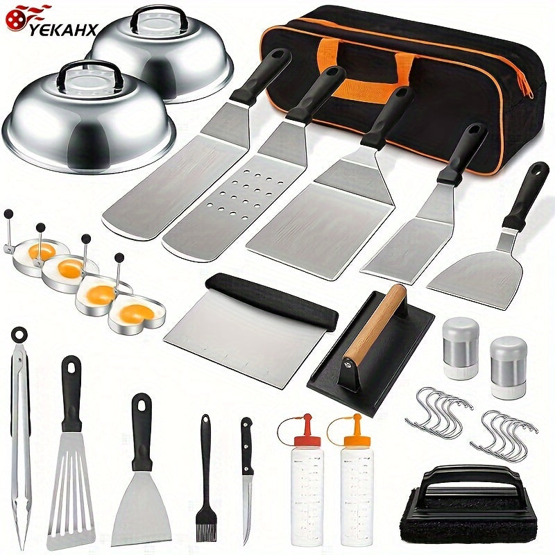 34PCS Griddle Accessories Kit, Flat Top Grill Accessories Set, Grill Spatula Set With Enlarged Spatulas, Basting Cover, Scraper For Outdoor Barbecue