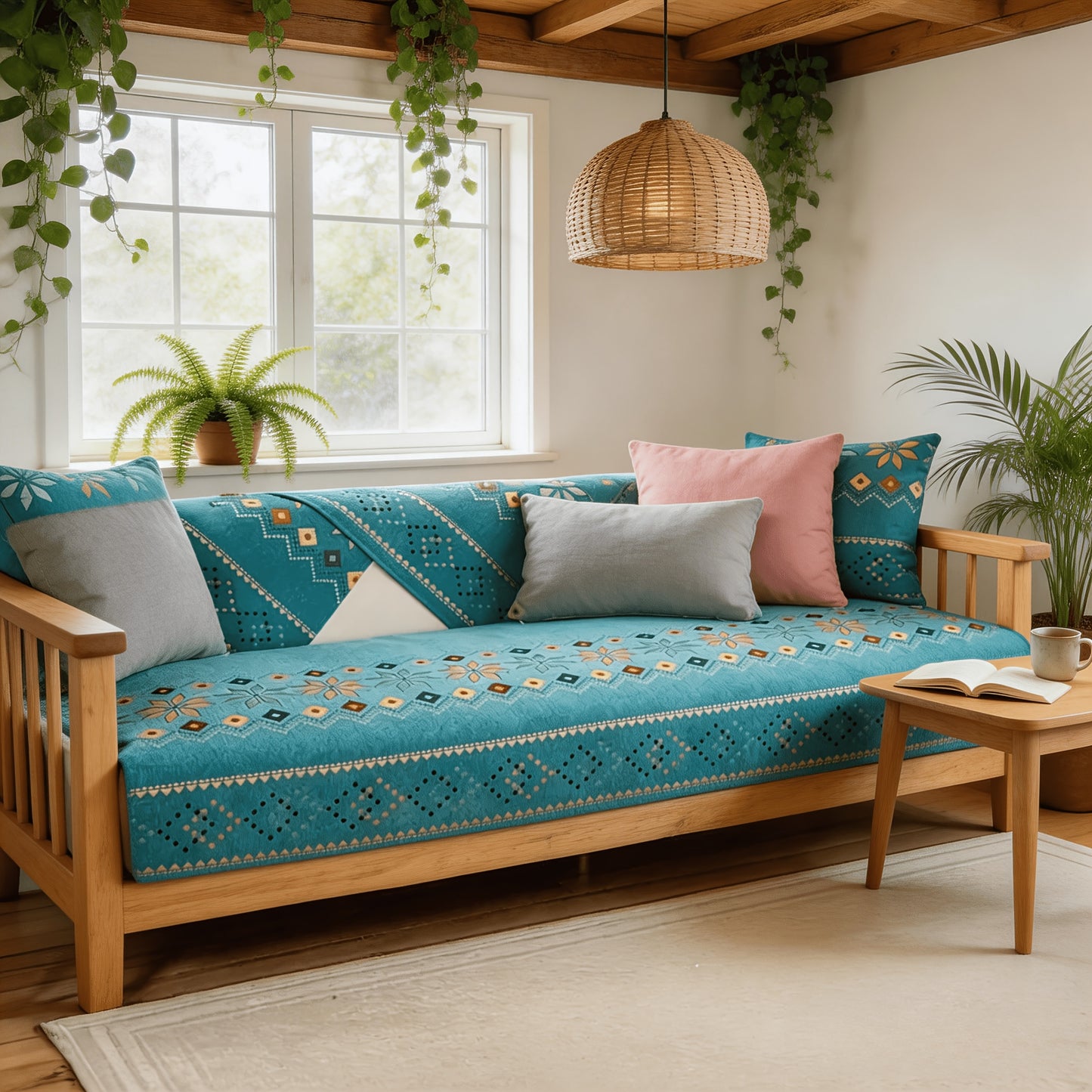 [Bohemian Sofa Cover] 1pc Bohemian Chenille Sofa Cover Compatible for Living Room, Bedroom, and Office Ethnic Style Sofa Cushion Cover with Anti-Slip & Cat Scratch Resistant, Skin-Friendly Spring St. Patrick's Day Home Decor