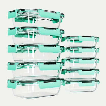 Set of 10 Glass Food Storage Containers with Lids, Leak-Proof, Airtight Glass Prep Containers, Suitable for Lunch, Takeout, And Leftovers, Dishwasher Safe