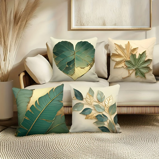 Decorative Pillow Covers 4pcs Vintage Leaf Pattern Moire Polyester Cushion Covers with Zipper Machine Washable Sofa Couch Throw Pillow Cases for Bedroom Living Room Home Decor 18x18 Inch