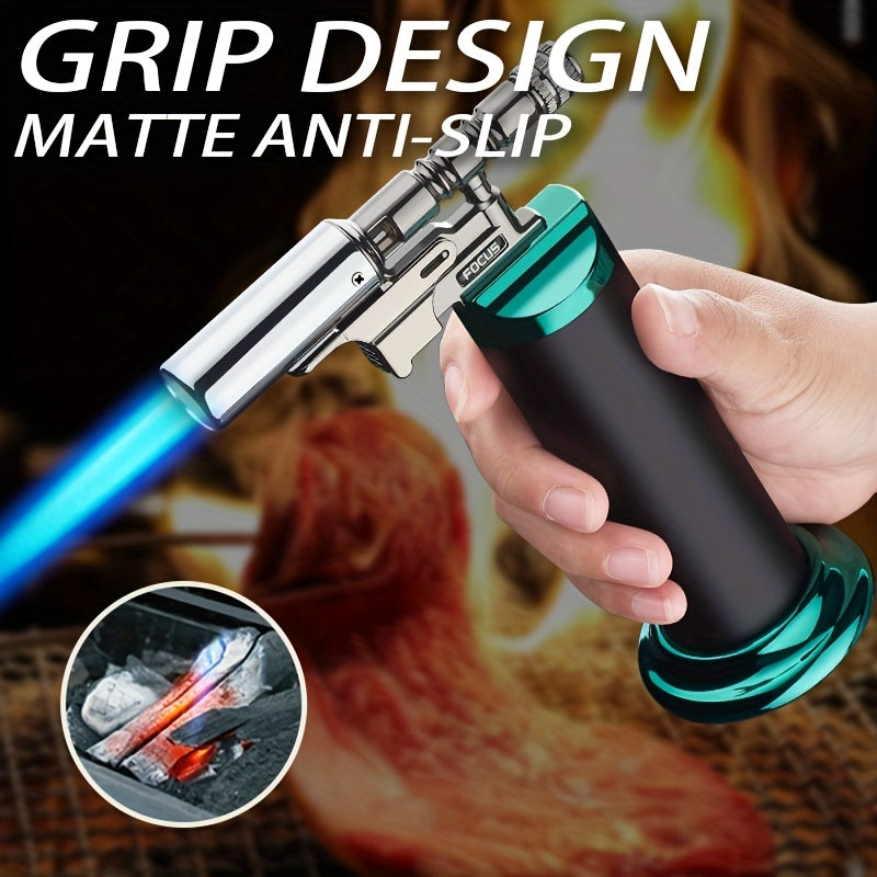 Refillable Torch Lighter Windproof Direct Blast Adjustable Fire Gun Kitchen Outdoor Camping Barbecue Cream (Free of Gas)