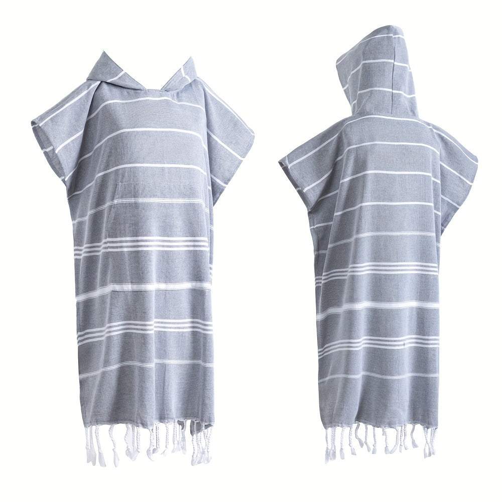 Turkish Wearable Beach Towel Sandproof Cotton Large Surf Poncho Hooded Wetsuit Changing Towel Quick Drying Sandproof, Thin Hooded Bathrobe, Lightweight, Suitable for Swimming, Bathing, Diving, Beach Surfing, Bathroom Accessory, Beach Essentials