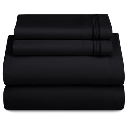 Lux Decor 4 Pieces Solid Bedsheets - 1800 Series Stylish Comfy Bedding Sheet Set - Hotel Luxury Skin Friendly Cooling Sheets & Embroidered Pillowcases Without Filler - Classic Collection With 16 Inches Deep Pocket Room decor - Shrinkage & Fade Resistant