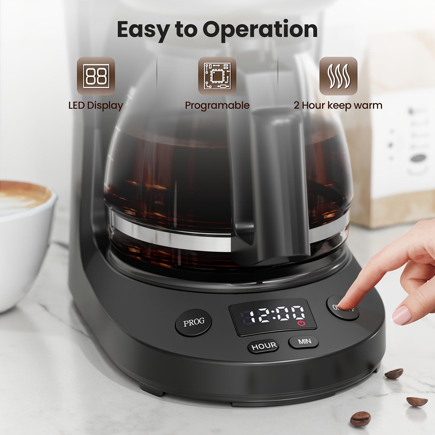 5 Cup Drip Coffee Maker with Coffee Pot, Easy to Operate, Dry Boil Protection, Anti-Drip Function, Auto Shut Off, Small Coffee Maker with 25.36oz Water Tank, for Home & Office, Black