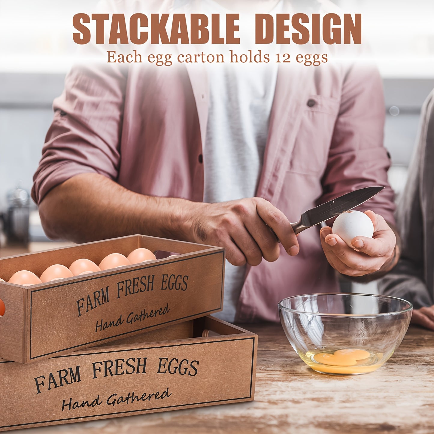 2pcs Farm Wooden Egg Cages, for 24 Fresh Egg Stacking Wooden Cages, for Display, Local Storage Box with Handle, Suitable for Easter Supermarket Farm Food Store Kitchen Supplies
