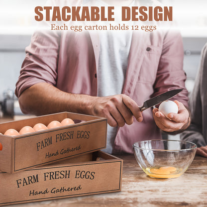 2pcs Farm Wooden Egg Cages, for 24 Fresh Egg Stacking Wooden Cages, for Display, Local Storage Box with Handle, Suitable for Easter Supermarket Farm Food Store Kitchen Supplies