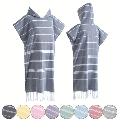 Turkish Wearable Beach Towel Sandproof Cotton Large Surf Poncho Hooded Wetsuit Changing Towel Quick Drying Sandproof, Thin Hooded Bathrobe, Lightweight, Suitable for Swimming, Bathing, Diving, Beach Surfing, Bathroom Accessory, Beach Essentials