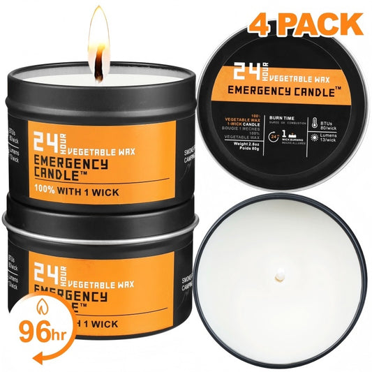Emergency Soy Wax Candles 24-Hour Long Burning – 4 or 6 Pack Unscented Single-Wick Candles in Golden Tin for Power Outages, Survival, Camping, Hunting & Outdoor Activities | Bulk Emergency Candle Set