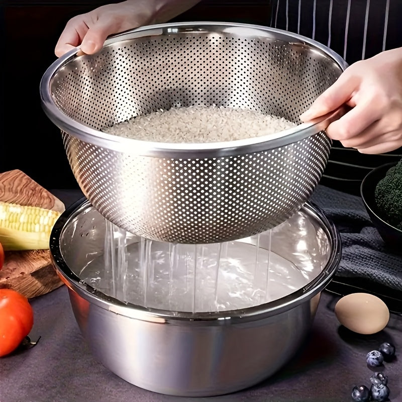 2pcs Vegetable Colander Stainless Steel 3-Quart with Mixing Bowls, Rice Washing Bowl, Strainer for Kitchen Food for Washing Vegetables, Fruit, Rice, Dishwasher Safe. Kitchen Utensils, Kitchen Additions