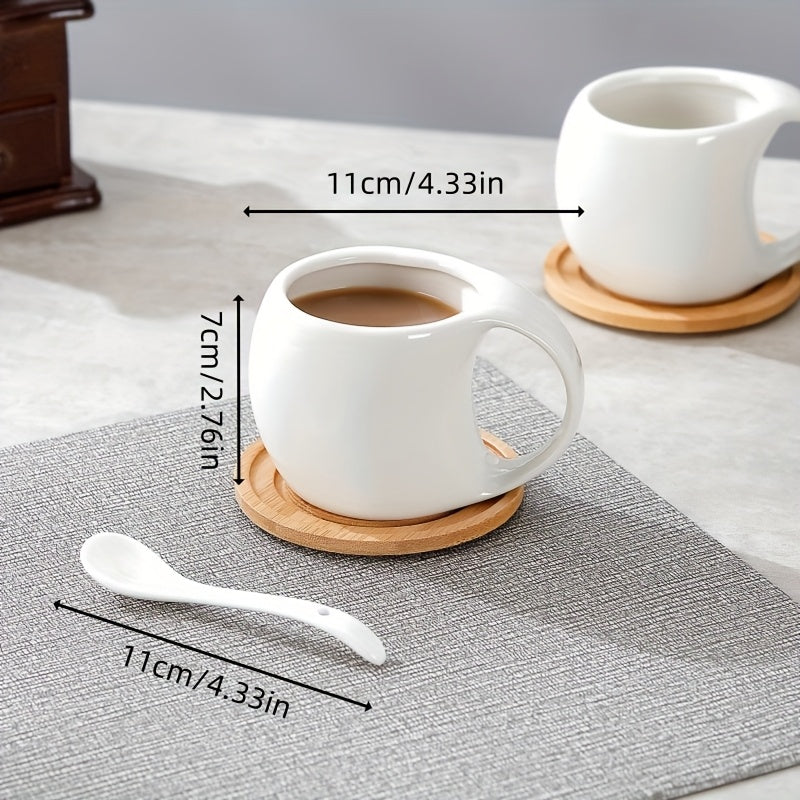 6pcs Ceramic Coffee Cup Set with Wooden Coasters and Cup Holder, Suitable for Lattes, Cappuccinos, Espresso Mugs, and Teacups - a Perfect Choice for Home, Office, or Café Use, Ideal as a Holiday Gift or Birthday Present, 200ml/6.8oz