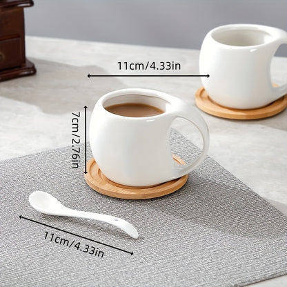 6pcs Ceramic Coffee Cup Set with Wooden Coasters and Cup Holder, Suitable for Lattes, Cappuccinos, Espresso Mugs, and Teacups - a Perfect Choice for Home, Office, or Café Use, Ideal as a Holiday Gift or Birthday Present, 200ml/6.8oz
