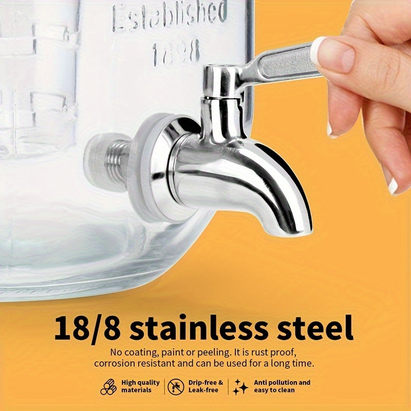 2pcs, 1-Gallon Glass Beverage Dispenser Set, with Stand And Stainless Steel Spigot, Leak-Proof. Lemonade Dispenser with Ice Tube, Ideal for Kitchen, Camping, Parties, Halloween, And Christmas