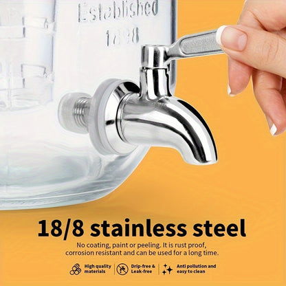 2pcs, 1-Gallon Glass Beverage Dispenser Set, with Stand And Stainless Steel Spigot, Leak-Proof. Lemonade Dispenser with Ice Tube, Ideal for Kitchen, Camping, Parties, Halloween, And Christmas