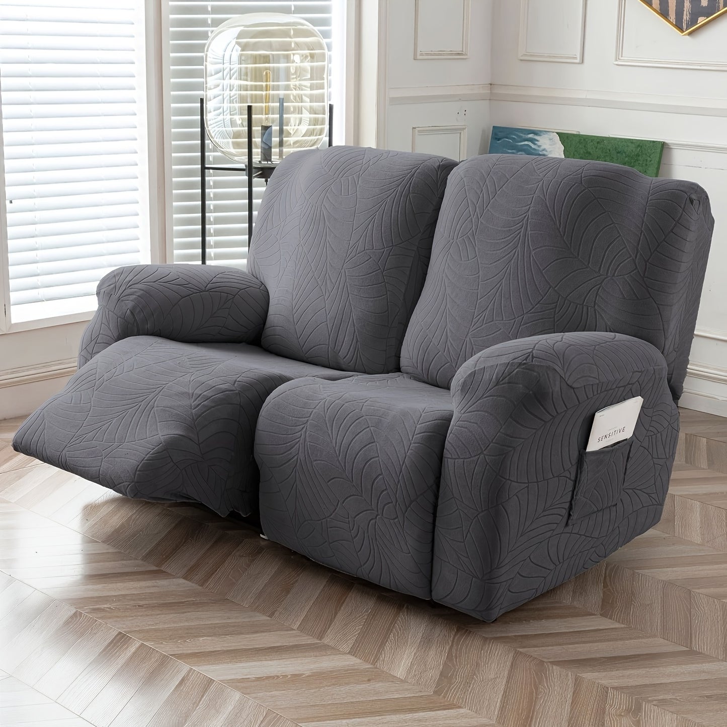 1/2/3/ Seat Plus Center Control Recliner Sofa Cover, Winter Insulation, Furniture Decoration, High Stretch Big Leaves Jacquard Sofa Recliner Cover, Soft And Washable, Loveseat Recliner Cover with Console, Home Decoration, Mother'S Day Gifts