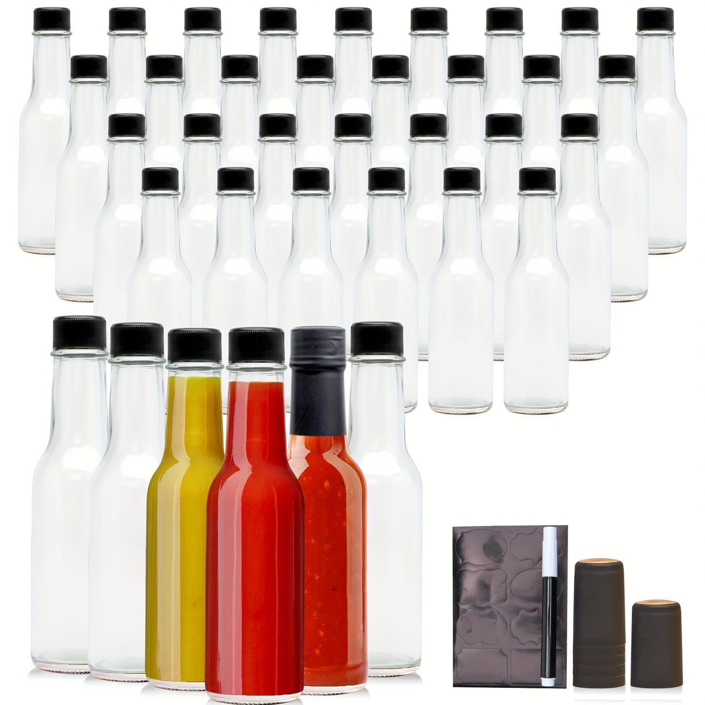 12/16/24/36pcs with Lid 5oz Hot Sauce Bottle, Blueberry Sauce, Sealed Inner Cover, Salad Dressing Bottle, Tomato Sauce Bottle, Fruit Vinegar Bottle, for Kitchen Organizers And Storage.Local Warehous