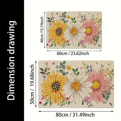 (Semi-Managed Product: Sponge Thickness: 10Mm, Density: 18D, Square Gram Weight: 500, ) 1pc of Welcome Mat for The Doorway, Spring And Summer Floral Doormat, Sunflower Daisy Doormat, Summer Seasonal Holiday Decoration, Flannel Material