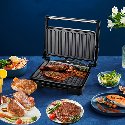 Home Kitchen, Black Square Double-sided Heating Barbecue Machine, High-power Panini Toaster, Steak Grill, Sandwich Machine, Waffle Maker, Heated Electric Pancake Maker, Grilled Sausages And Hamburgers., Home Cooking, Quick Meals