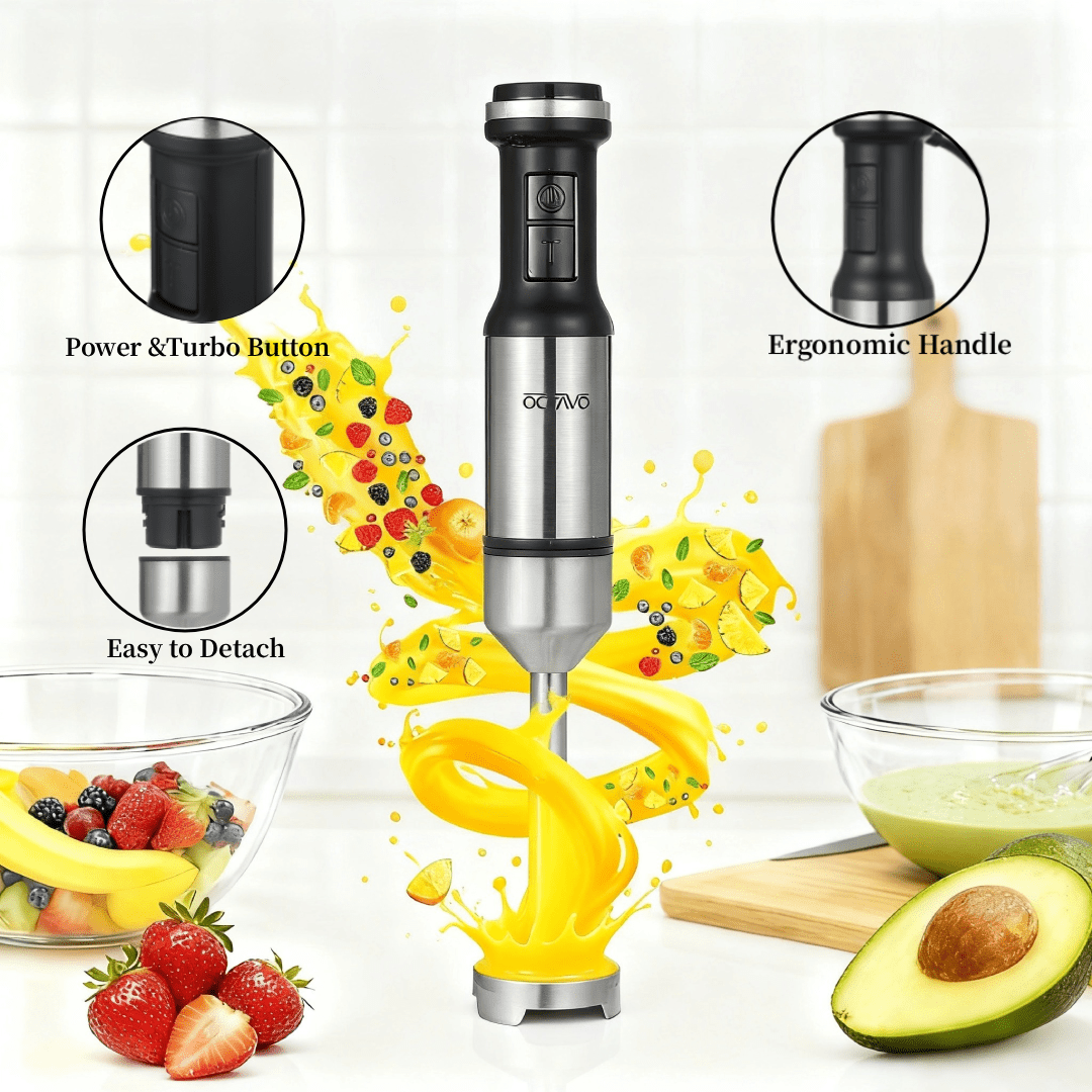 【800W Heavy Duty】5-in-1 Immersion Hand Blender with Variable Speed – Stainless Steel Stick Mixer with Whisk, Frother, 1000ml Cup, 450ml Chopper – for Smoothies, Soup, Meat