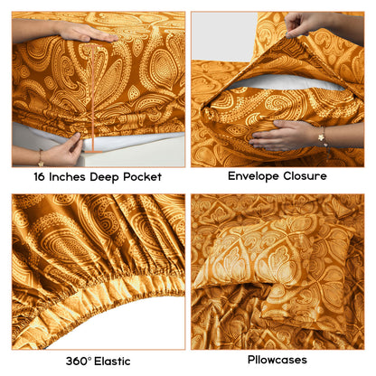Lux Decor 4/6 Pieces Paisley Bed Sheet, Breathable Hotel Style Sheets, 100% polyester Sheets Deep Pockets, Easy-Fit, Soft & Wrinkle Free Cooling Bed Sheets, 6 Pc includes 4 pillowcases and 4 Pc (Twin & Twin xl) includes 2 pillowcases