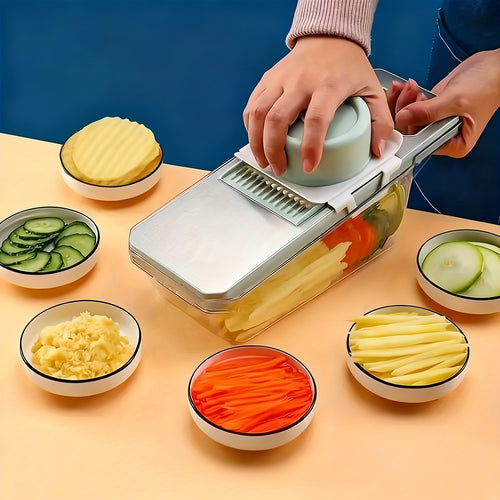 Stainless Steel 6-In-1 Vegetable Slicer Set - Interchangeable Blades for Julienne, Grater And Spiralizer | Manual Kitchen Tool for Potatoes, Carrots, Cucumbers with Safety Holder (Multi-Function)
