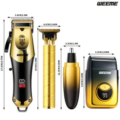 WEEME 4pcs/1pc Golden Men'S Grooming Kit - Professional USB Hair Clipper Set With Nose Trimmer, Electric Shaver, Detail Trimmer, Ideal Father'S Day Gift, Supports USB Charging, Includes 8Limit Combs, Perfect For Halloween Day And Christmas Gifts