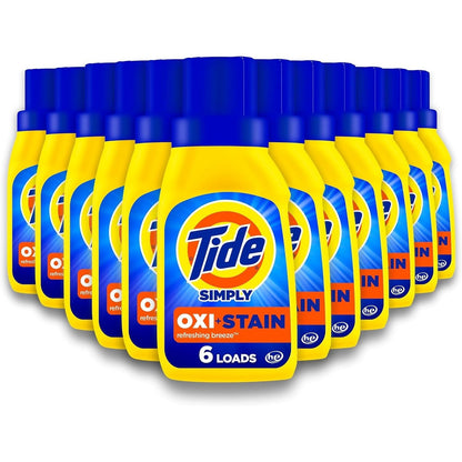 Tide Simply + Oxi Liquid Laundry Detergent, Refreshing Breeze, 6 loads, 10 fl oz, Pack of 12