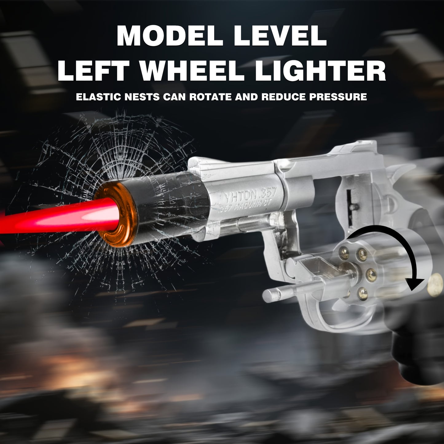 Windproof Butane Lighter with Adjustable Flame | Pistol Revolver & Wheel Design for Camping Outdoor Cooking Grilling BBQ Charcoal Lighting