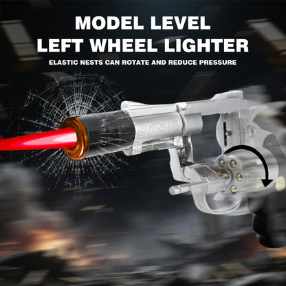 Windproof Butane Lighter with Adjustable Flame | Pistol Revolver & Wheel Design for Camping Outdoor Cooking Grilling BBQ Charcoal Lighting