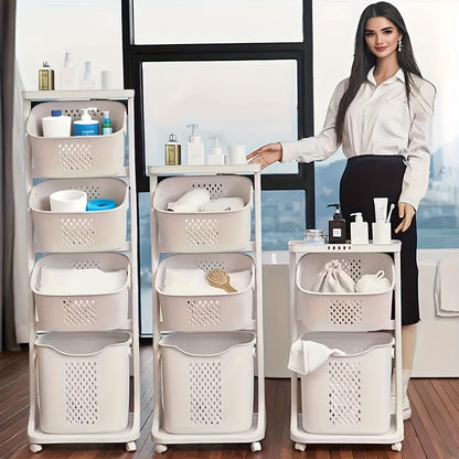 Laundry Hamper, Modern Upgrade 3/4 Tier Laundry Basket with Wheels, Large Capacity Laundry Basket, Movable By Layer Classification, Home Storage, Suitable for Laundry Room, Bathroom Decor And Accessories, Laundry Organizers And Storage