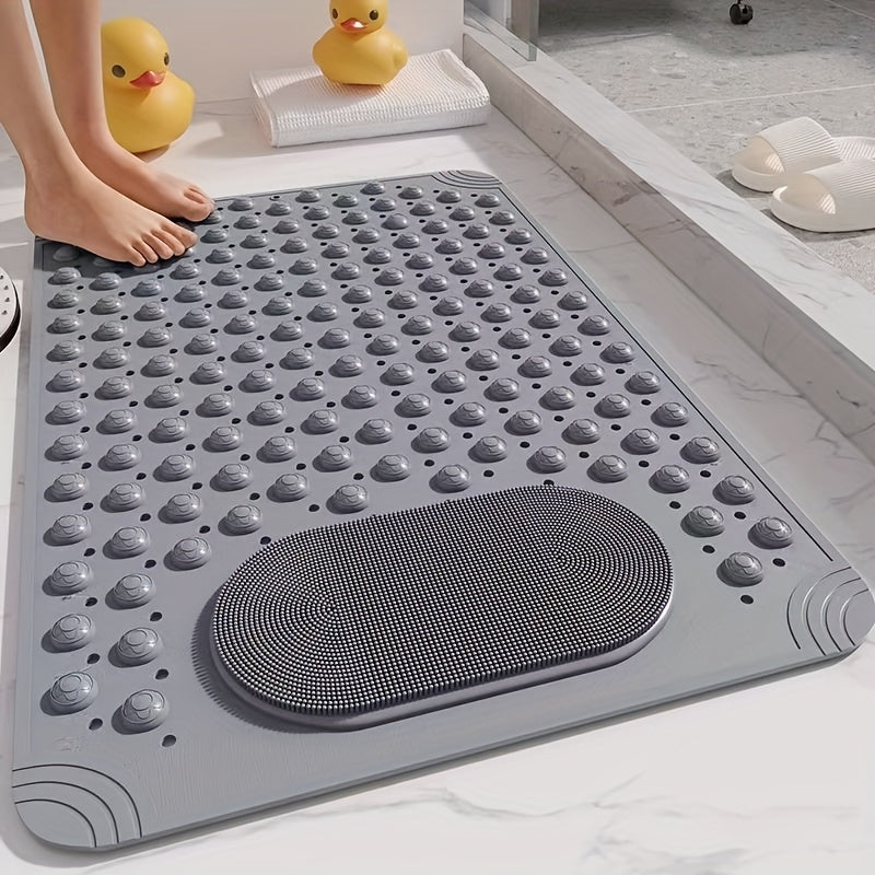 Non-Slip PVC Bath Mat with Massage Buttons - Light Blue & Multi-Color Polka Dot Pattern, Rectangular Shower and Bathroom Safety Mat, 0.35inch Thick, Durable PVC Material, Bath Accessories