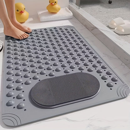 Non-Slip PVC Bath Mat with Massage Buttons - Light Blue & Multi-Color Polka Dot Pattern, Rectangular Shower and Bathroom Safety Mat, 0.35inch Thick, Durable PVC Material, Bath Accessories