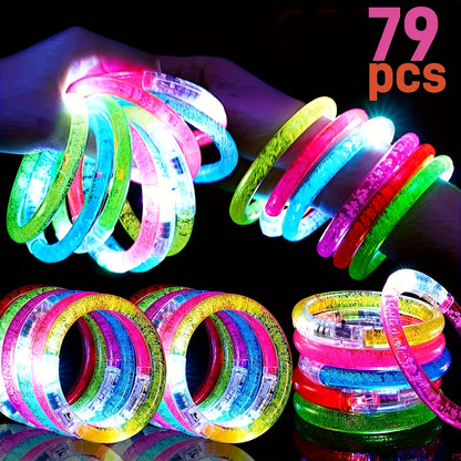 LED Glow Bracelets Party Pack – Flashing Light-Up Wristbands for Birthday, Concert, Carnival & Halloween, Assorted Colors Bulk Set 24 39 79 Pcs Night Light Party Supplies Gift