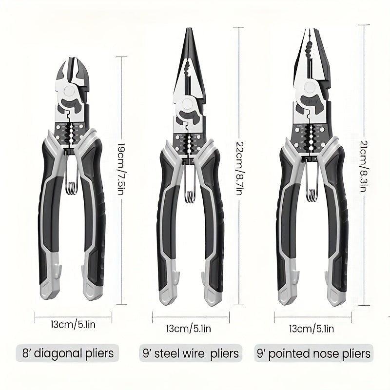 3pcs Pliers Set Diagonal Pliers Needle Nose Pliers Wire Cutter Multifunctional Electrician Hand Tools Heavy Duty Hardware Tool Kit