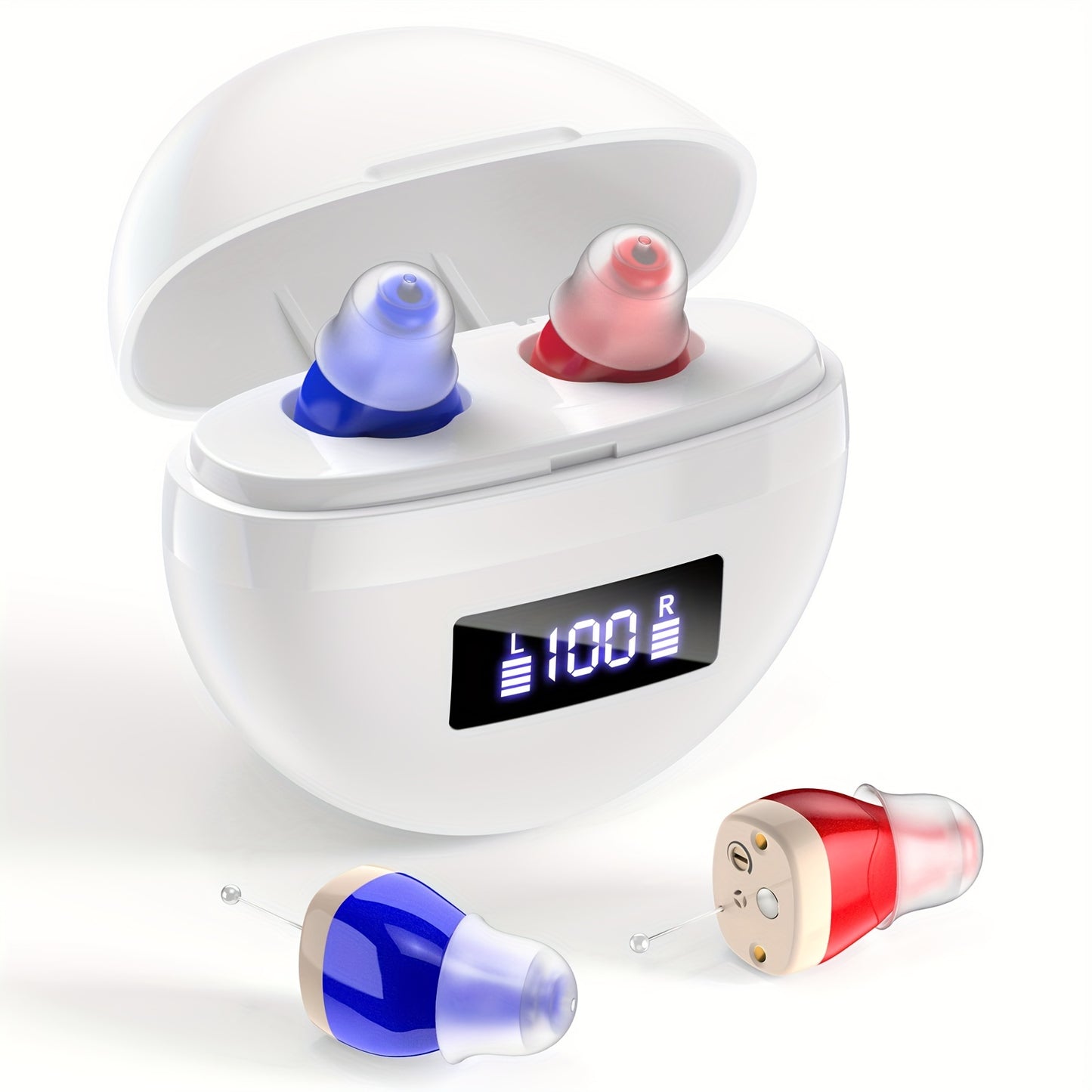 1 Pair Rechargeable Hearing Aids for Seniors, In Ear Hearing Aids for Adults with Noise Cancelling, Digital Hearing Amplifier for Hearing Loss, 25mAh Invisible Hearing Devices Assist with Charging Case