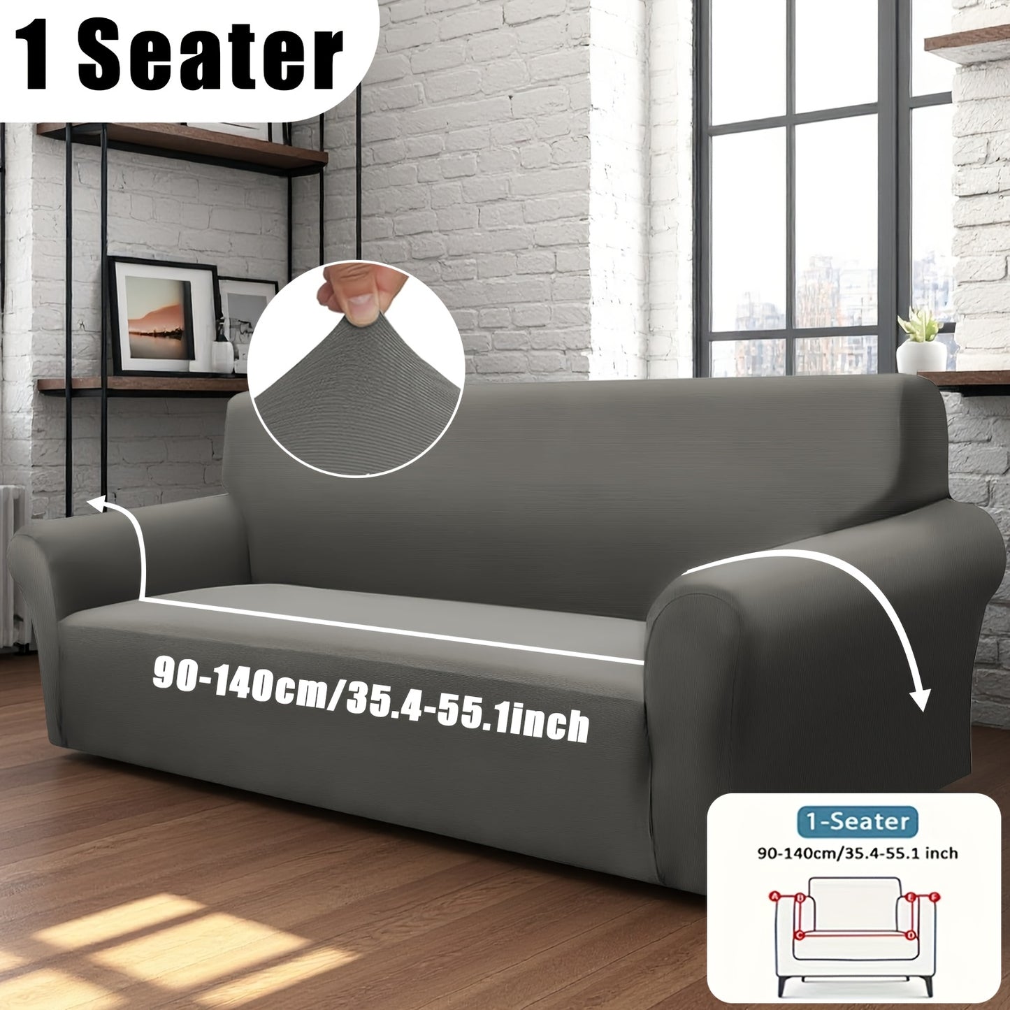 Classic Stretch Sofa Cover with Elastic Band, Milk Fiber Fabric Slipcover-Grip, Machine Washable, Polyester & Spandex, Fits Armchair to 4-Seater Sofas, International Style Throw Design
