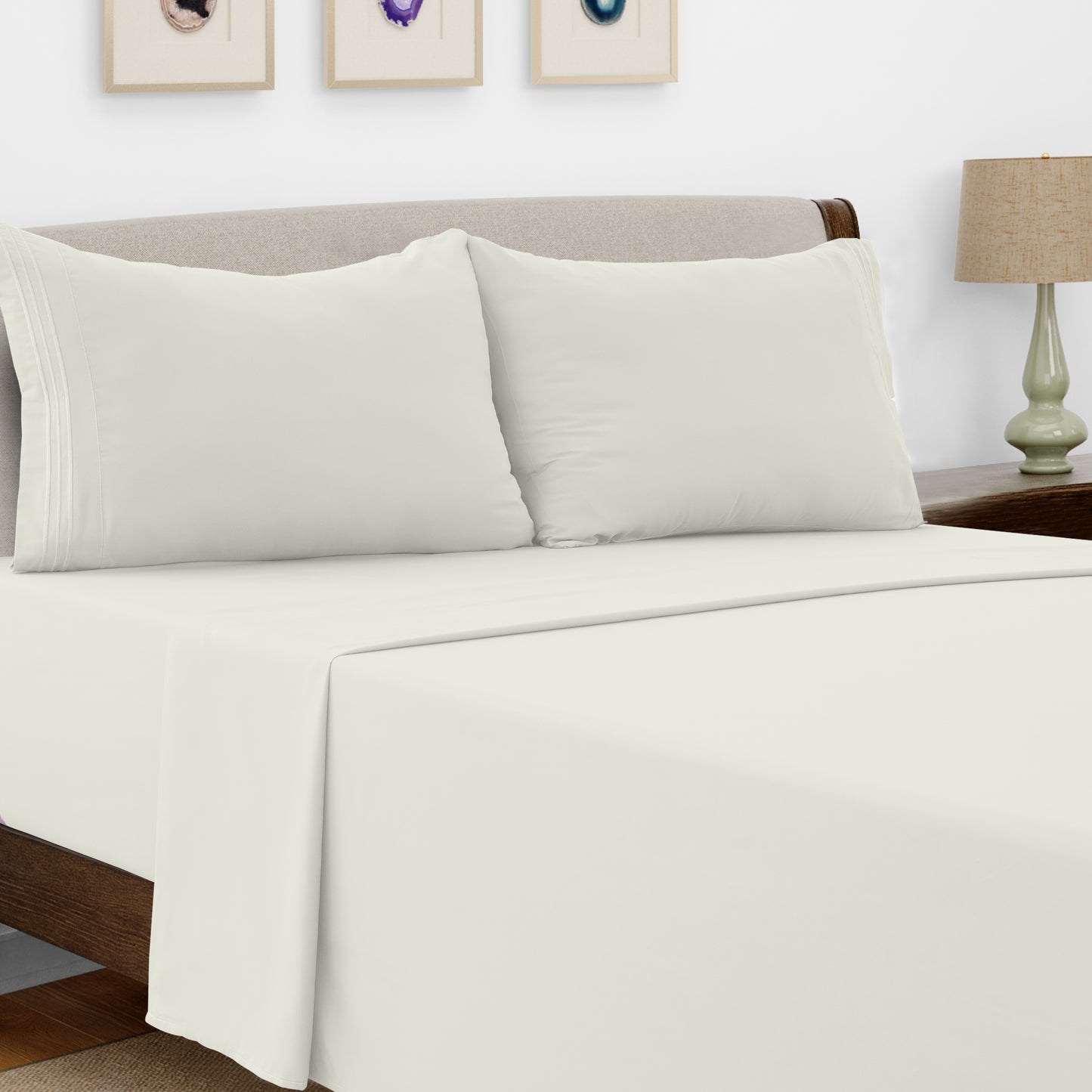 Lux Decor 4 Pieces Solid Bed Sheets - Stylish Comfy Bedding Set - Hotel Luxury Skin Friendly Cooling Sheets & Embroidered Pillowcases Without Filler - Classic Collection With 16 Inches Deep Pocket - Brushed 100% polyester- Shrinkage & Fade Resistant