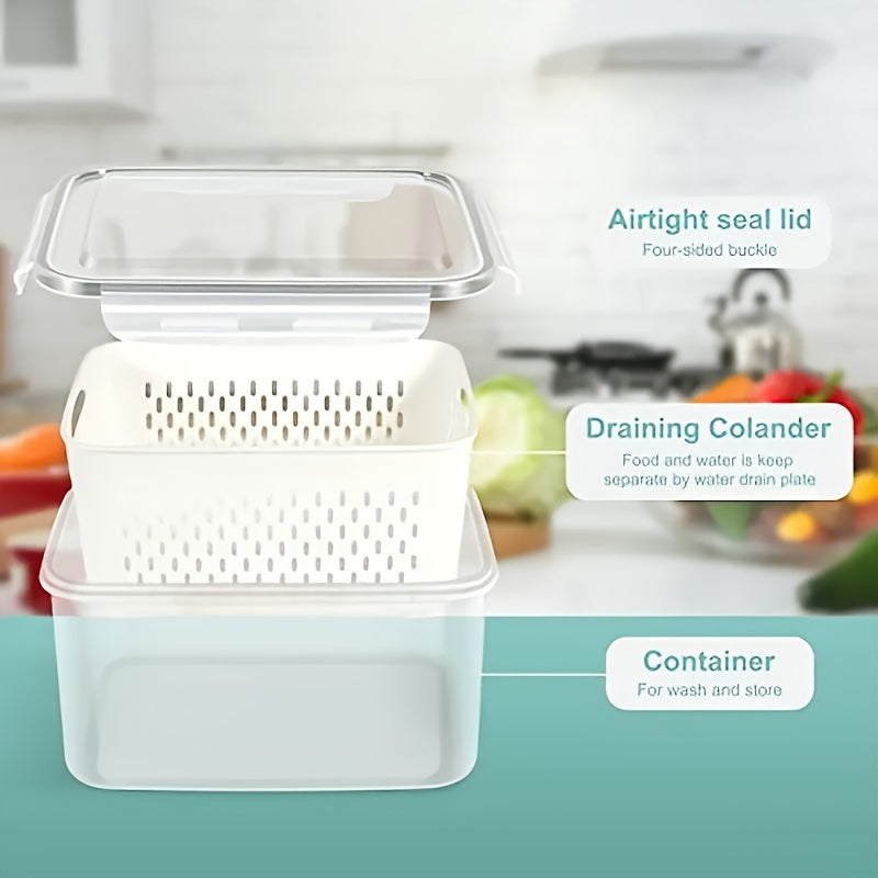 6pcs(2 Crisperboxes+2 Drainbaskets+2-piecelid) BPA-Free Plastic Food Storage Containers Set WithDrain Baskets And Lids- Leak-Proof, Freezer-Safe, Reusable Multipurpose Kitchen Organizers for FruitsVegetaples, And Food Christmas Essentials