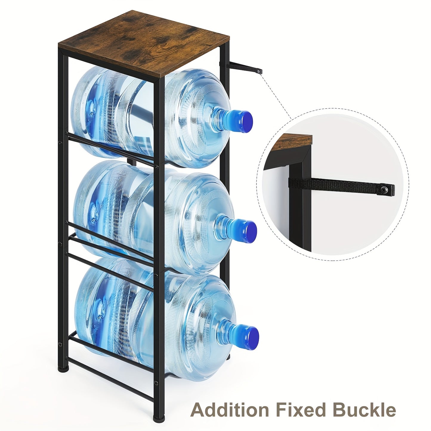 3-Tier 5 Gallon Water Jug Holder with Storage Shelve, 5 Gallon Water Bottle Holder, Water Jug Stand, Water Jug Rack, Water Bottle Organizer for Kitchen, Office, Living Room, Brown, Standing Shelf
