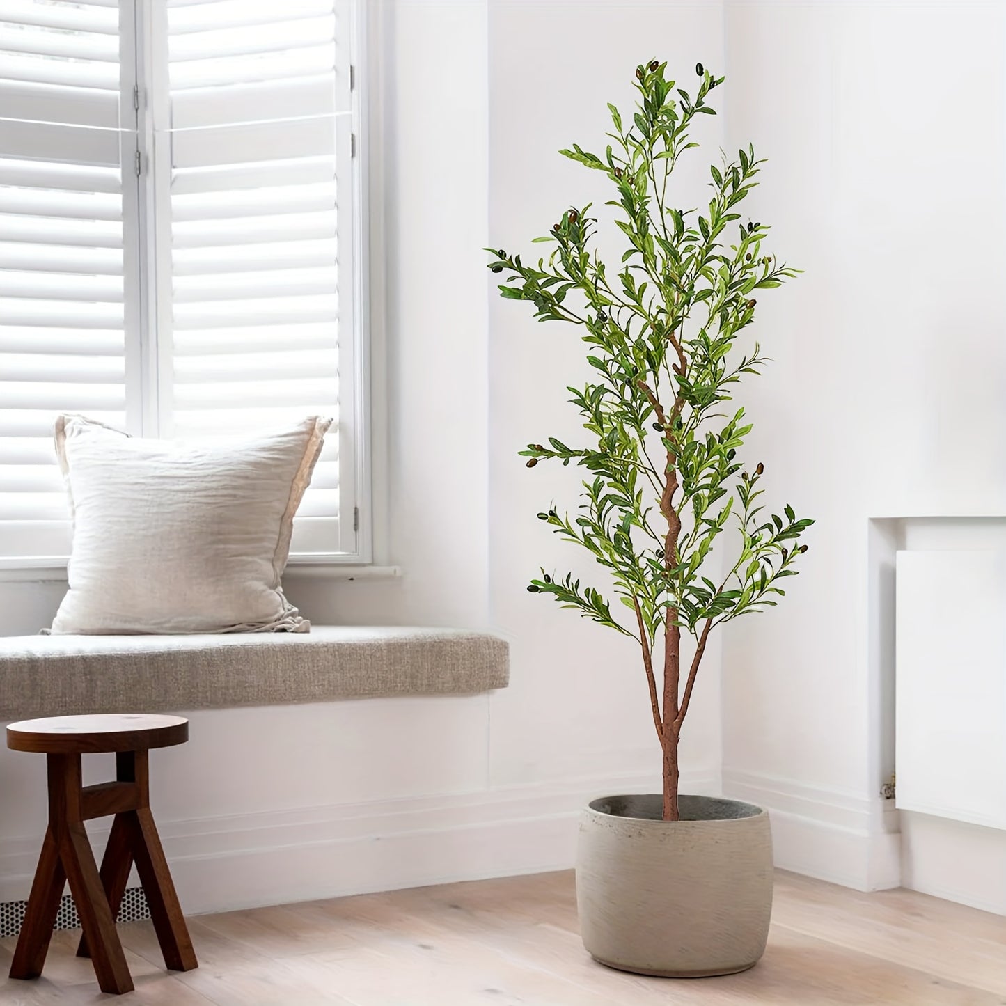 Realistic Artificial Olive Tree with Container | Large Multi-Trunk Design | Indoor & Outdoor Decor | Includes Leaves and Fruits