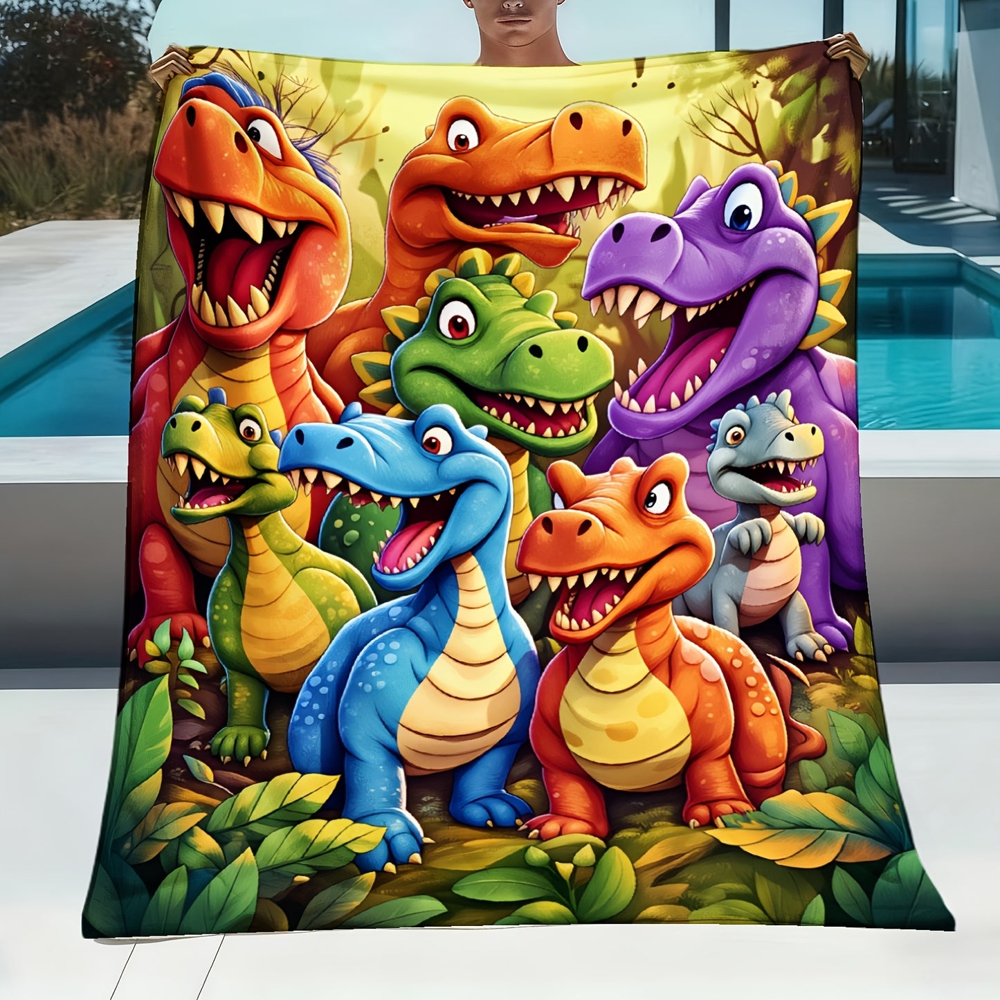 A Versatile And Warm Throw Blanket Featuring a Soft, Lightweight Cartoon Dinosaur Design, Perfect for Use in Any Season on Your Couch, Bed, at The Office, Or While Traveling, Making It an Ideal Gift.