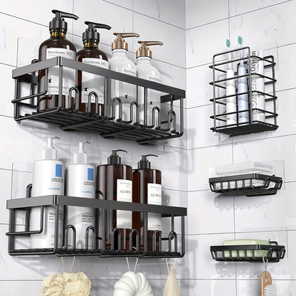 Shower Caddy Organizer, 5-Pack Adhesive Rustproof Stainless Steel Shower Shelves with Soap Holder, No Drilling Shower Storage Rack for Family Renters Bathroom, Random Colors F to Choose, Shower Caddies