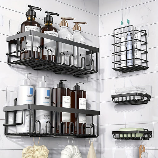 Shower Caddy Organizer, 5-Pack Adhesive Rustproof Stainless Steel Shower Shelves with Soap Holder, No Drilling Shower Storage Rack for Family Renters Bathroom, Random Colors F to Choose, Shower Caddies