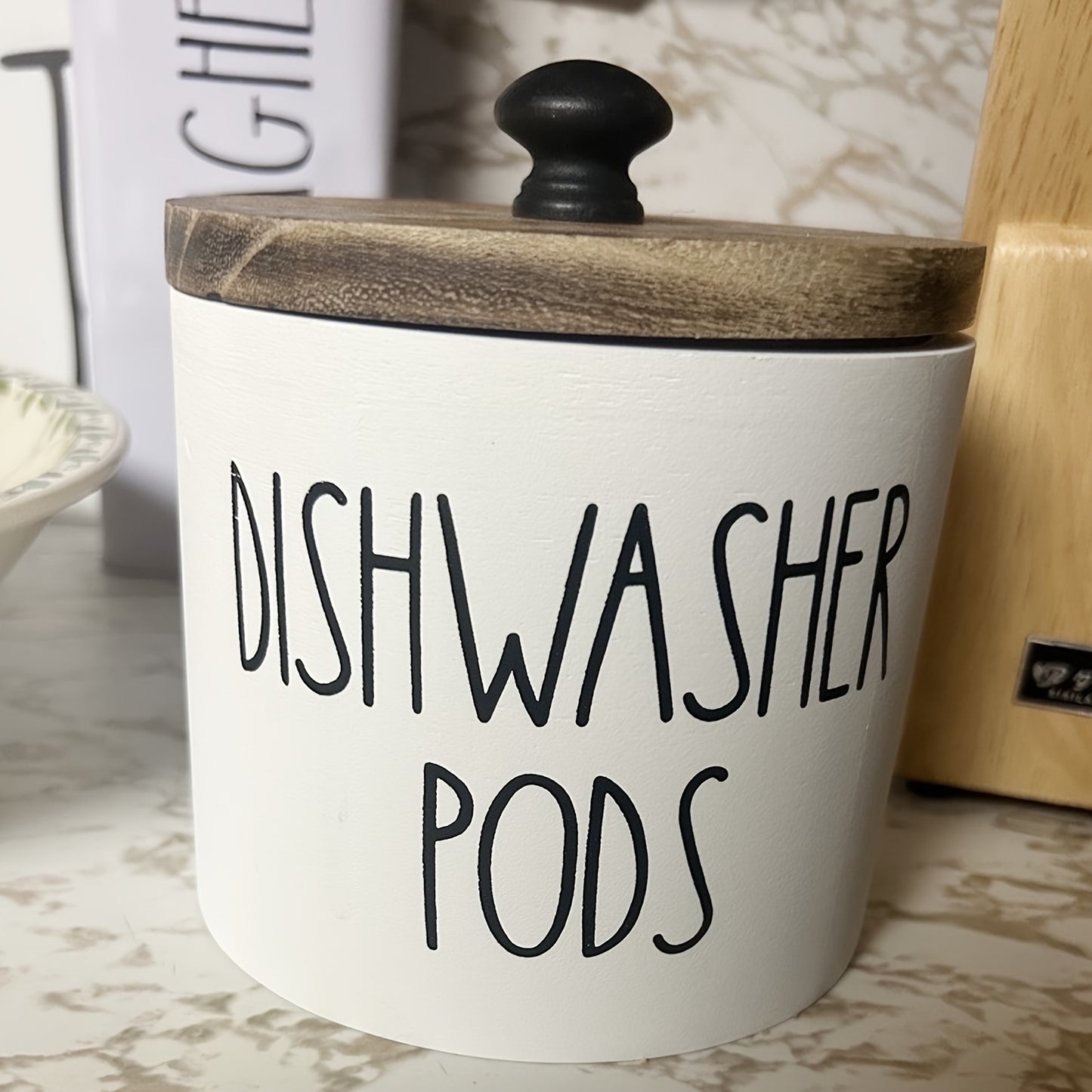1pc Bohemian Black and White Wooden Dishwasher Laundry Ball Rack - Space Saving Round Storage Container for Kitchen and Bathroom, Multi-Purpose Laundry Ball, Detergent and Laundry Supply Organizer, Ideal Farmhouse Decor Gift, Storage Boxes