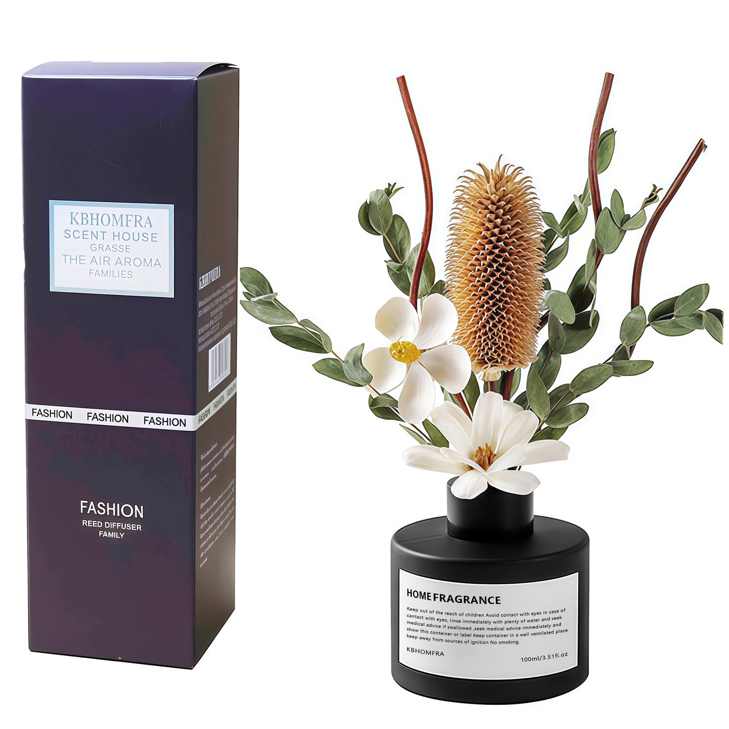 KBHOMFRA Reed Diffuser Jasmine Cedar Sandalwood Scent Fall Diffusers with Dried Flowers Diffuser Sticks 4.06oz Essential Oil 90 Days Long-lasting Fragrance for Livingroom, Bedroom And Bathroom.