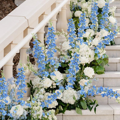 8pcs Dusty Blue Delphinium Artificial Flowers 33.5 Inch Faux Delphinium Stems Larkspur Flowers for Wedding Table Centerpieces Home Garden Decor