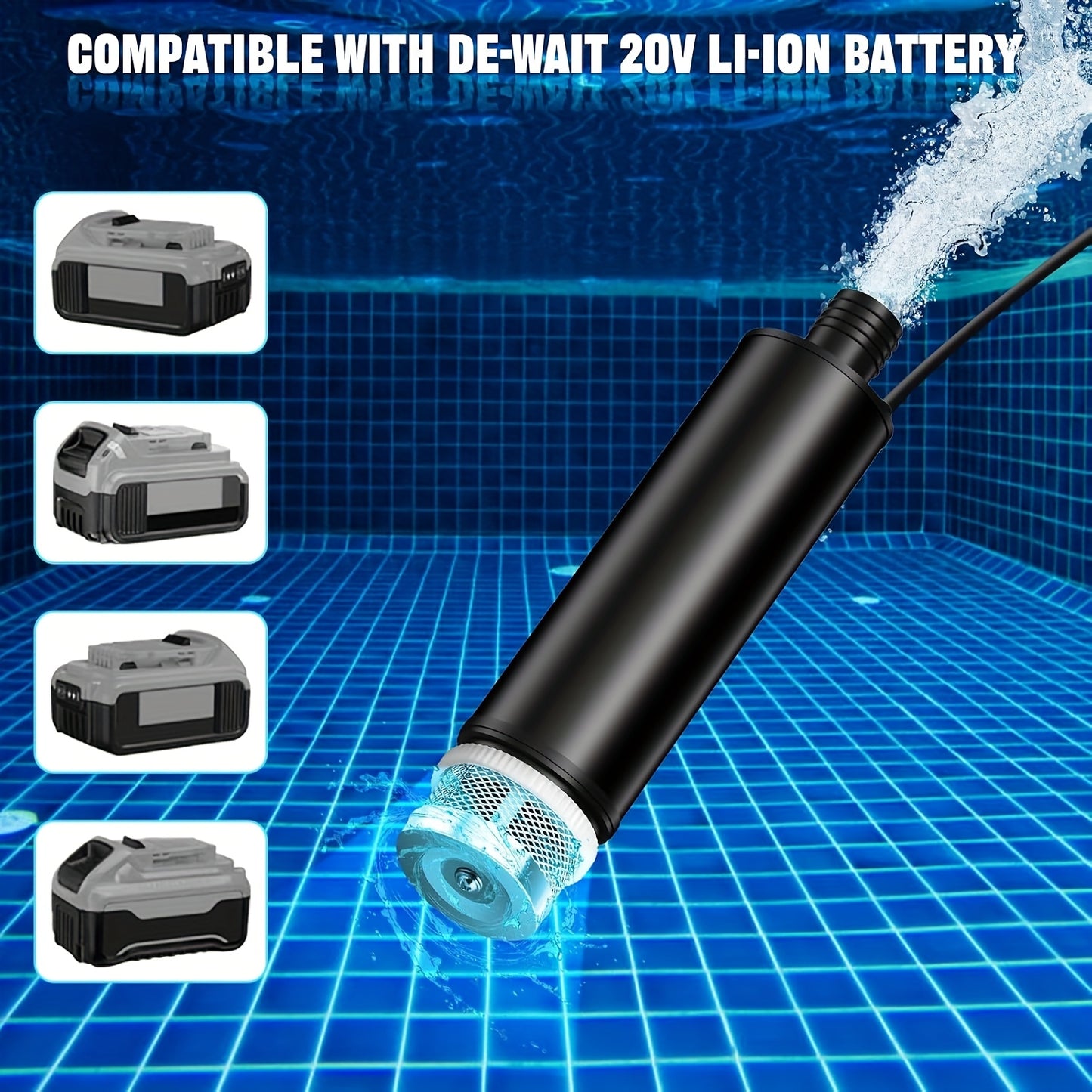 Cordless Submersible Water Pump for Dewalt 20V/60V Battery, 635GPH Portable Transfer Water Pump for Camping Tub Garden RV Pond Draining Job Sites(No Battery)